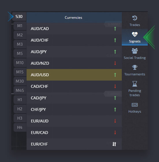 Guide Using the Settings at Pocket Option - Copy Trades of Other Users from the Chart
