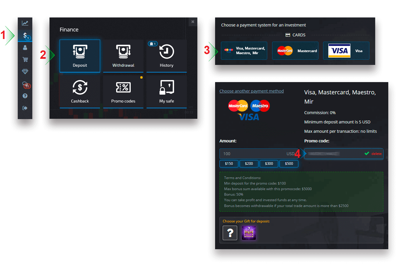 Come accedere e depositare denaro in Pocket Option