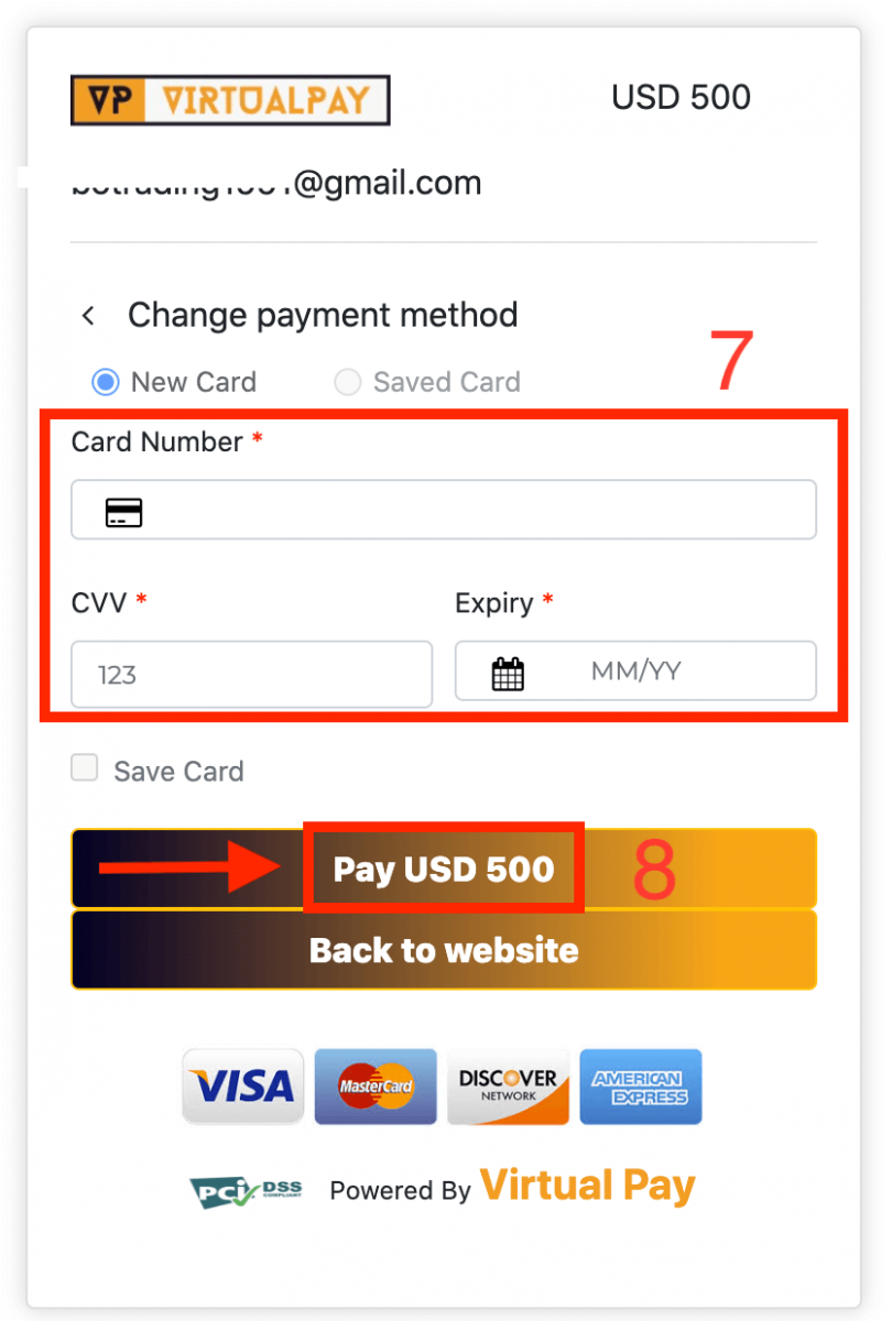 Come depositare denaro in Pocket Option tramite carte bancarie (Visa / Mastercard / JCB)